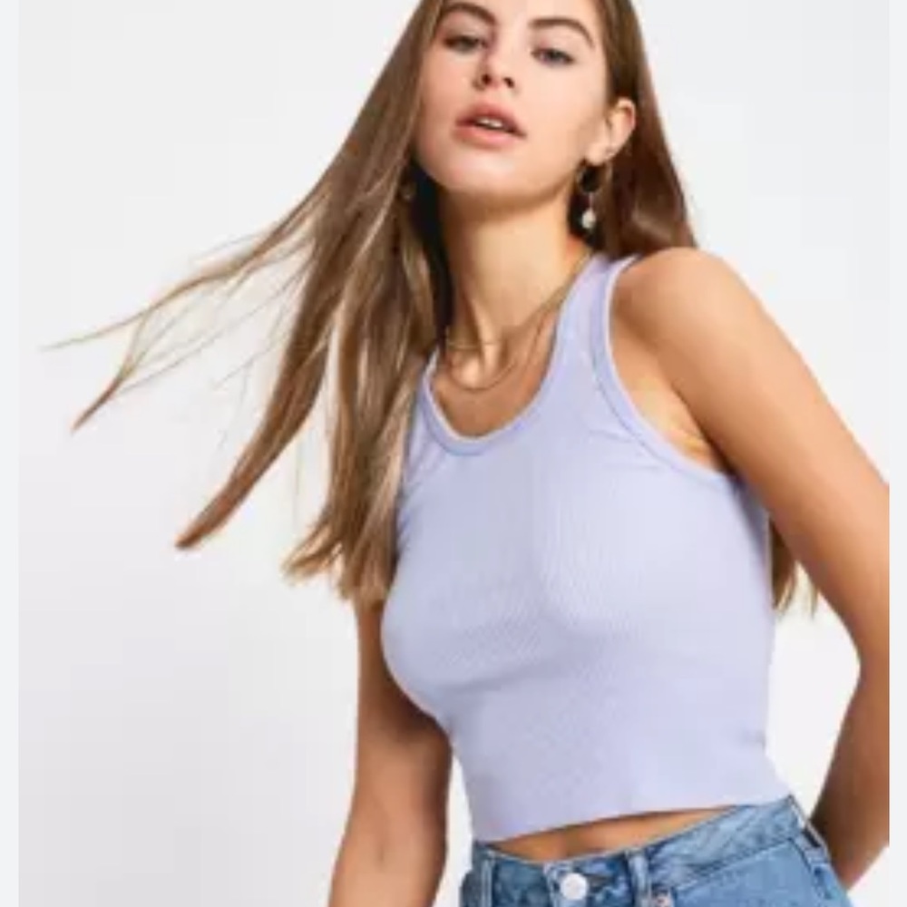 Out From Under - Light Purple Ribbed Cropped Scoop Neck Tank Top